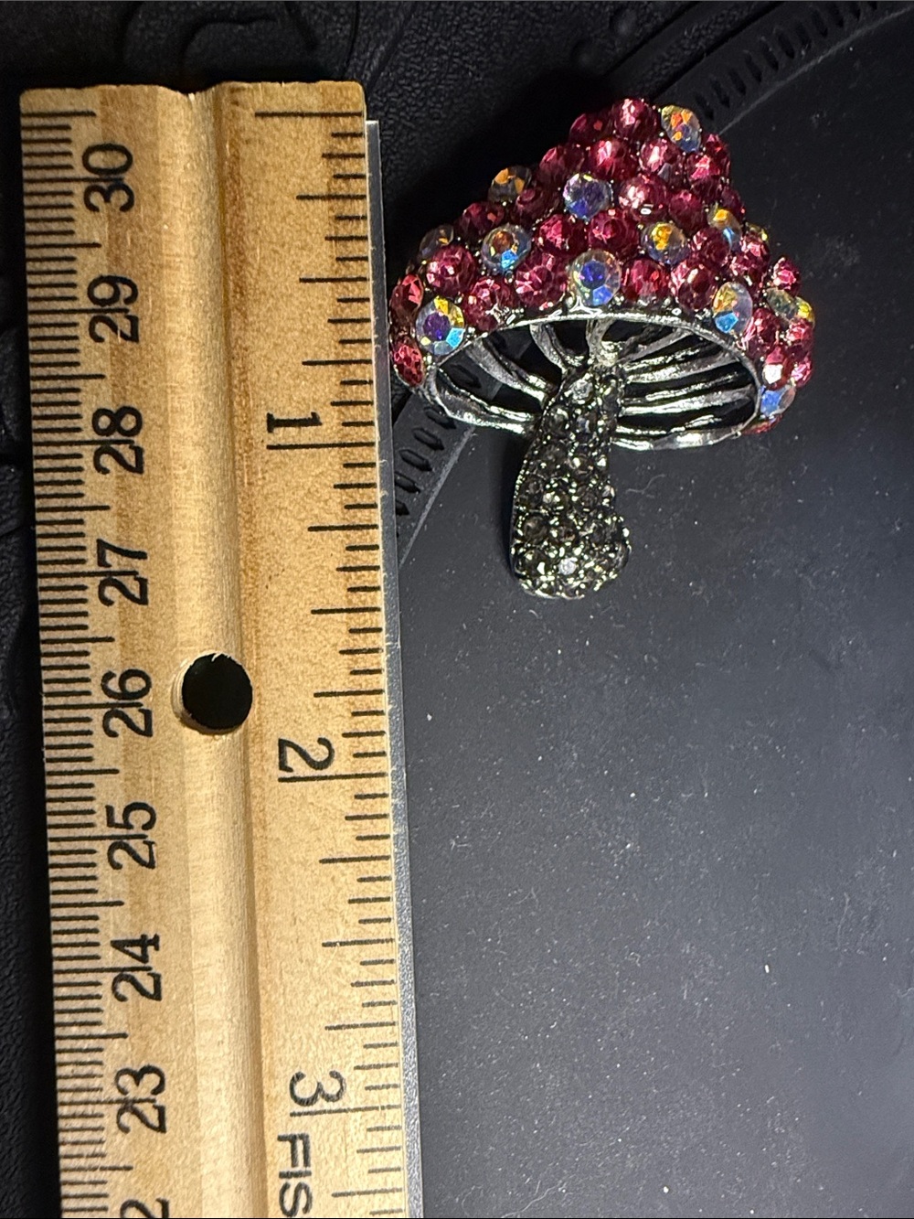 New Fun Mushroom Brooch Iridescent Iridescence aurora borealis AB broach pink - Picture 5 of 6
